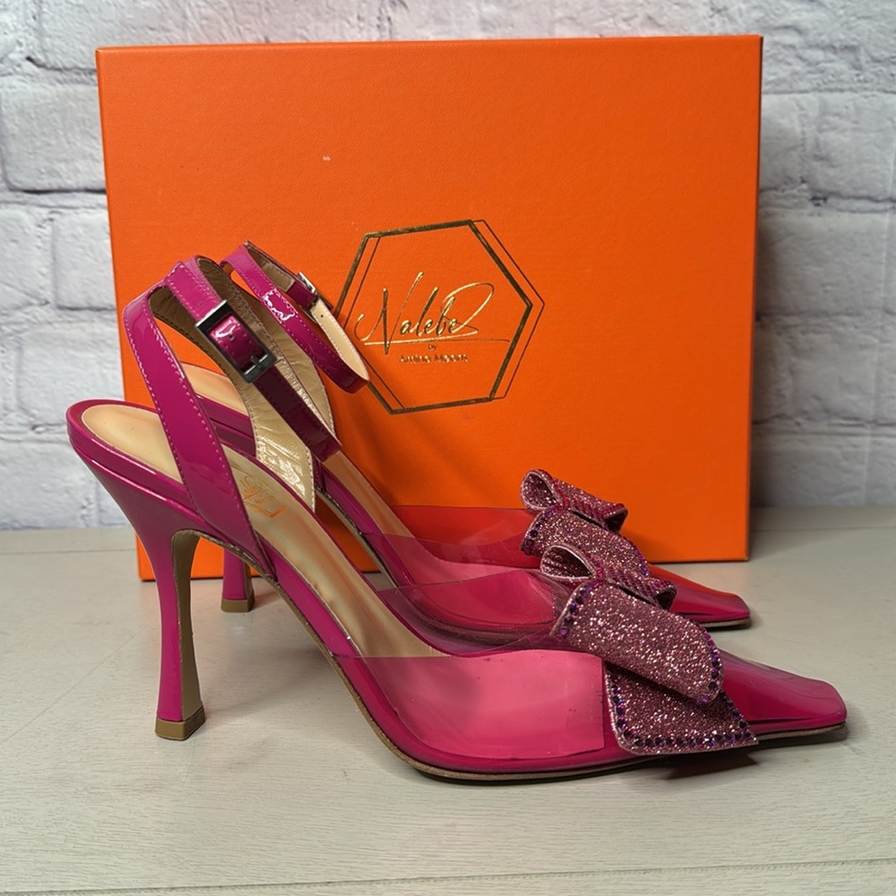 NWT Nalebe Stories Through Seasons Pink PVC Diamante Bow Pumps Size 39